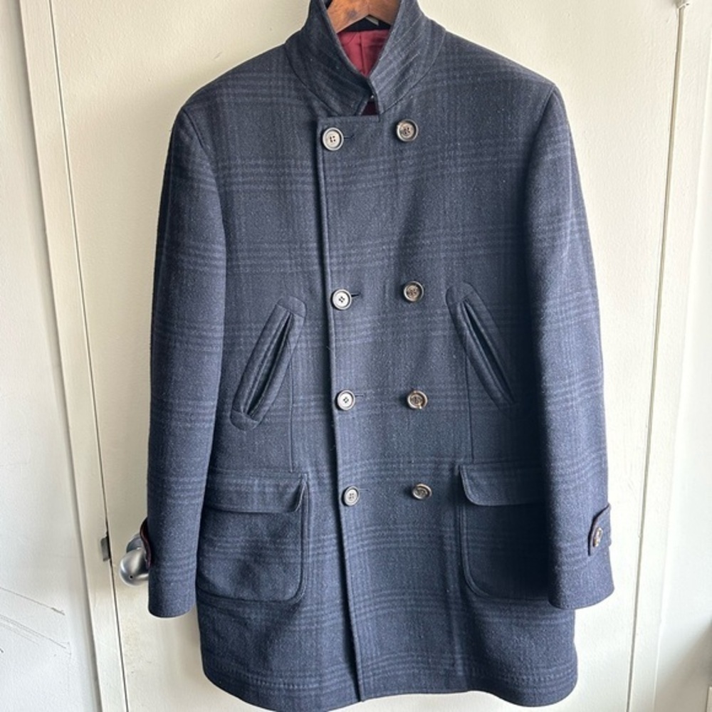 Brunello Cucinelli Double-Breasted Wool Navy Military Coat Eu50/Us40